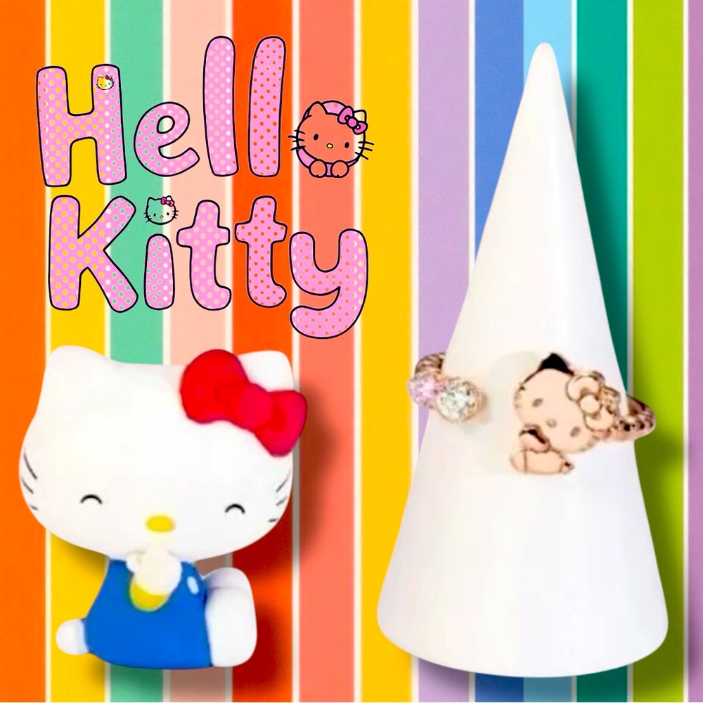 🆕 ‼️$7‼️ Hello Kitty - Rose Gold Wrap Ring - Zircon Stone - Adjustable - Sanrio
